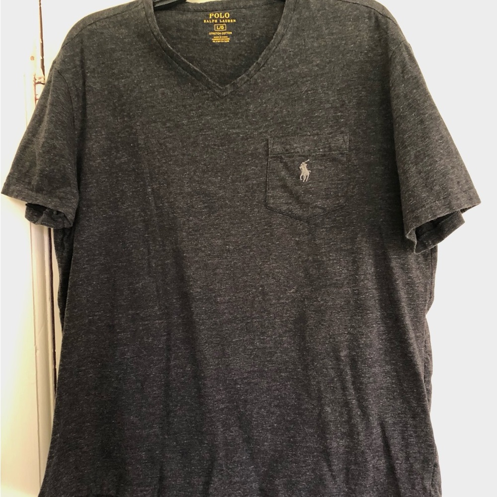 Polo by Ralph Lauren Men's Dark Heather Gray V-Neck Pocket Tee